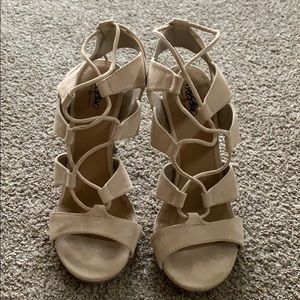 Blush Suede Lace Up Stilettos